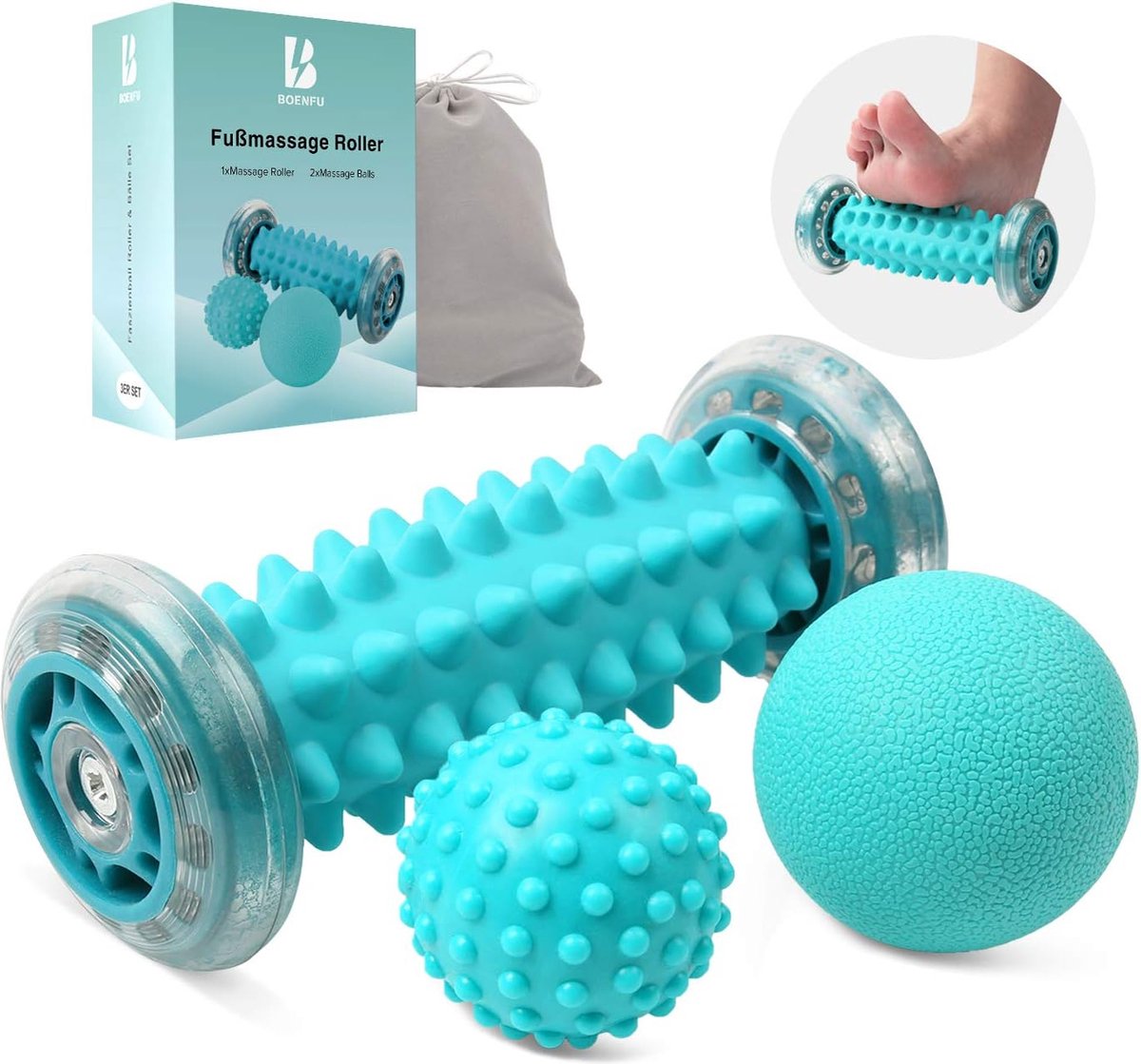 Neuste verbeterde versie voetmassageapparaat, voetmassage roller [set van 3] spierroller & ballen set, innovatieve voetmassageroller voet egelbal ter verlichting van spierpijn