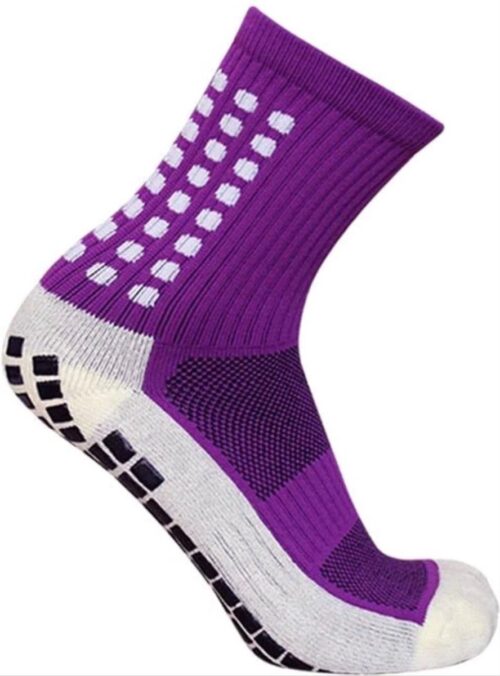 New Age Devi - 2 paar Gripsokken - Sportsokken - Gripsokken Voetbal - Paars/Wit - Grip Socks - Pilates Sokken - Yoga Sokken - Anti Blaren - One Size - Compressie - Voetbal