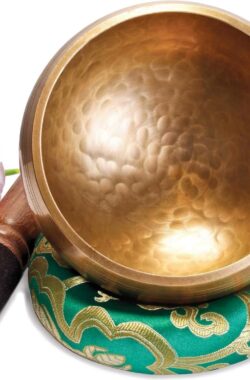 Originele Tibetaanse Klankschaal 13cm – Inclusief Klepel en Klankschaalkussen – Lokta Papieren Geschenkdoos – Singing Bowl Tibet