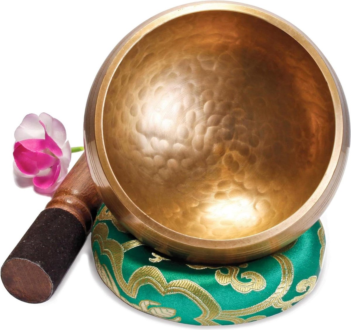 Originele Tibetaanse Klankschaal 13cm - Set met Klepel en Klankschaalkussen - Lokta Papieren Geschenkdoos - Singing Bowl Tibet