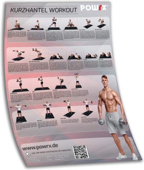 POWRX TRAINING POSTER DUMBBELL OEFENING POSTER MET DE BESTE 20 DUMBBELL OEFENINGEN