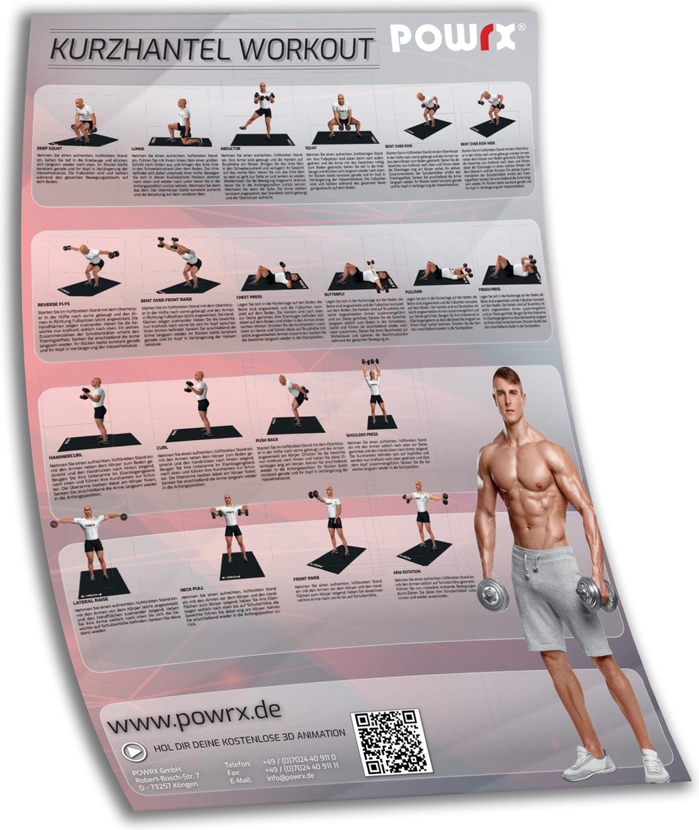 POWRX TRAINING POSTER DUMBBELL OEFENING POSTER MET DE BESTE 20 DUMBBELL OEFENINGEN