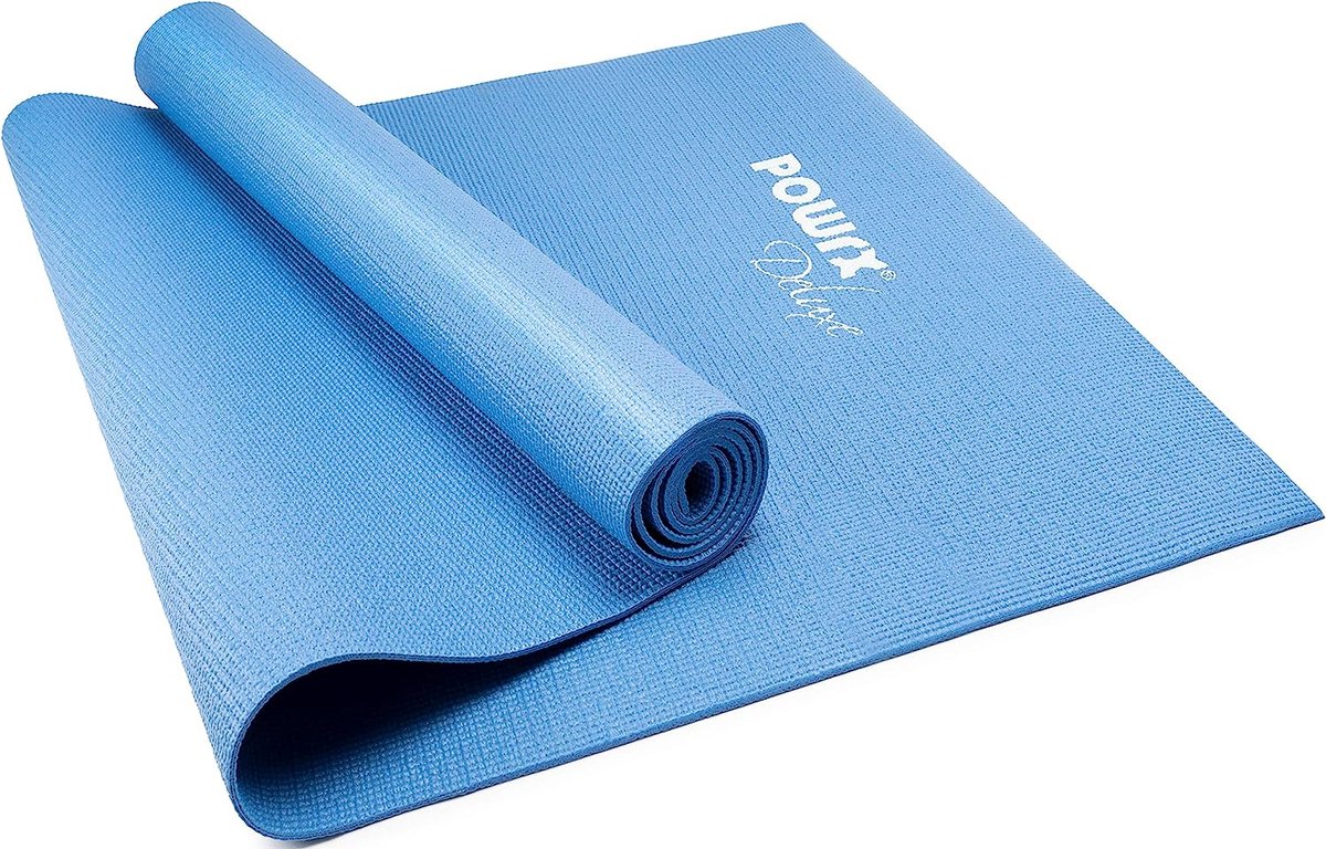 POWRX extra dikke oefenyogamat met antislipoppervlak - veelzijdige trainings- en pilatesmat - reisvriendelijk ontwerp met riem - ideaal voor stretchen en trainen - 173 x 61 x 0,4 cm, koningsblauw