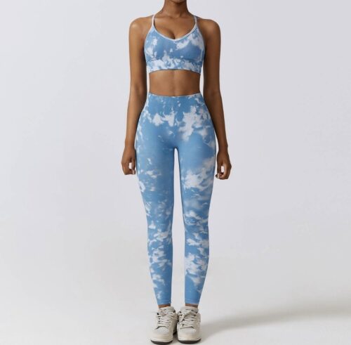 PRINTED GYM SET - Maat L - 2delig - Multicolour Blauw - Gym Set - Gym Legging - Gym Kleding - Fitness set - Fitness kleding - Fitness top & legging - Sportkledingset - Sporttop - Sportlegging - Yogaset - Yogalegging - Yogatop