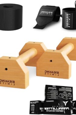 Parallettes voor calisthenics – Houten draagbare push-upgrepen – Handstand balanstraining yoga gymnastiek – Massief beuken – Anti-slip rubberen pad – Handvat en polsbanden