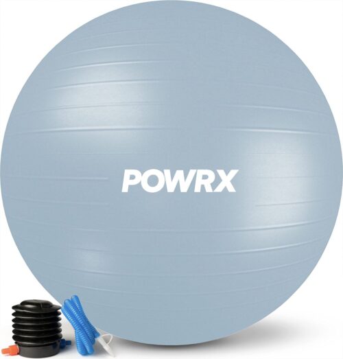 PowrX© Oefenbal incl. Ballenpomp en Workout - Zitbal Pilates Yoga Bal Anti-Barst Verschillende Maten 55, 65, 75, 85, 95 cm en Kleuren - Kantoor en Balans Stoel (Lichtblauw, 65 cm)