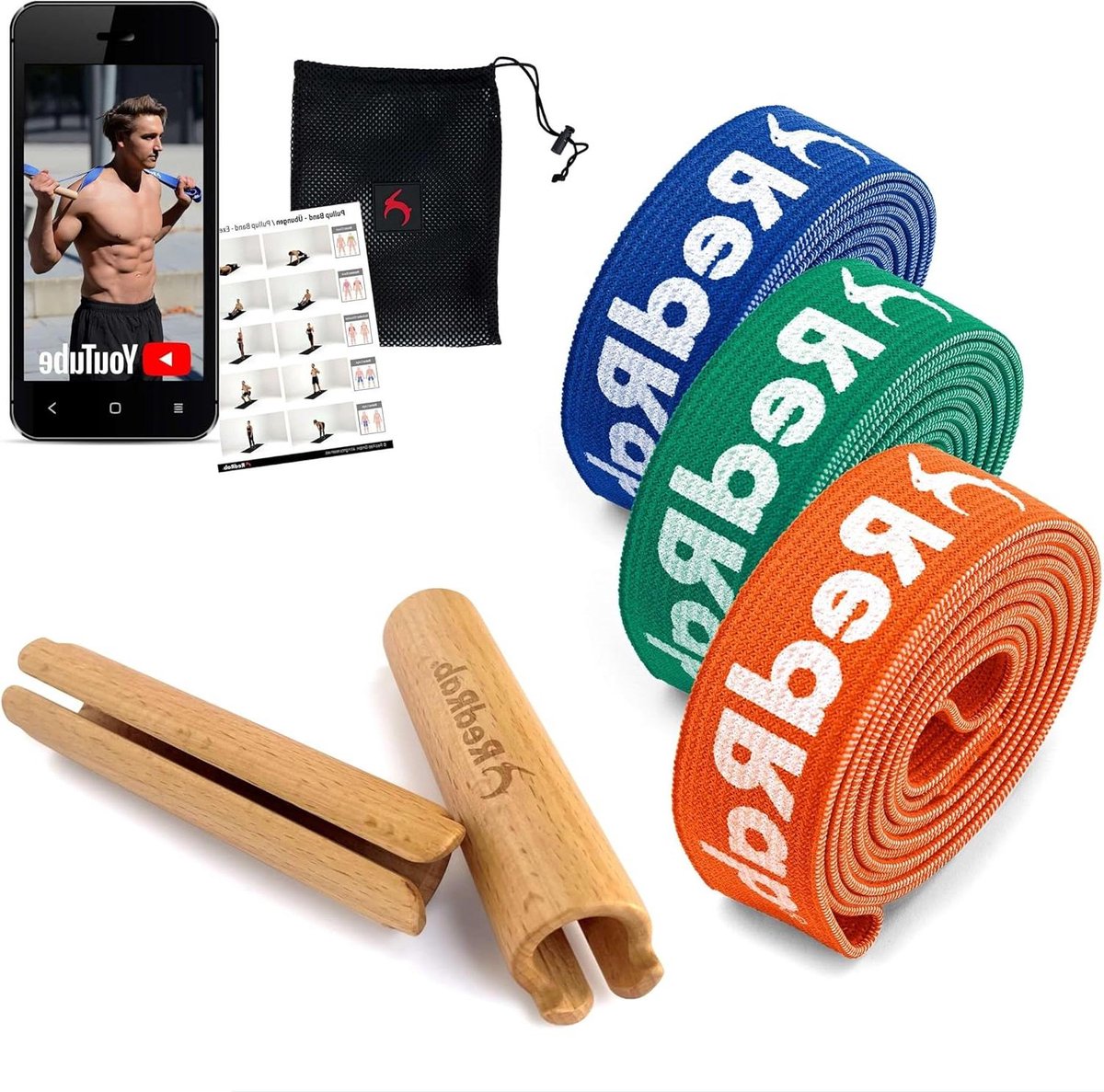 Premium fitnessbanden - Resistance Bands Set optrekband - weerstandsbanden stof - elastiek sport - optrekhulp fitnessband - eersteklas YT-video's