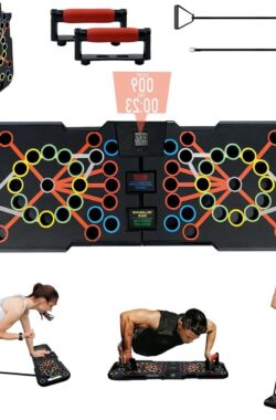 Push-up rekbord met slimme tellen en weerstandsbanden – Opvouwbaar kleurgecodeerd powerpress – 41-in-1 multifunctionele fitnessstandaards voor spiertraining