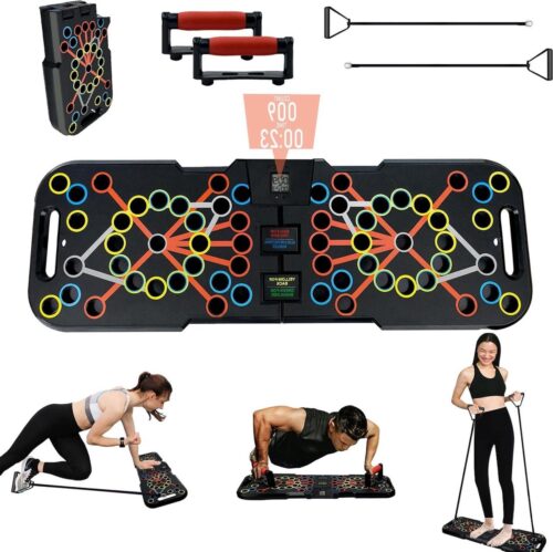 Push-up rekbord met slimme tellen en weerstandsbanden - Opvouwbaar kleurgecodeerd powerpress - 41-in-1 multifunctionele fitnessstandaards voor spiertraining