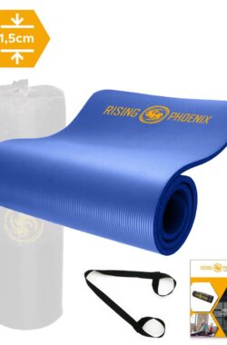 RP® Fitness Mat Yoga Mat Anti Slip Sport Mat 1,5 cm – Draagtas & Draagriem – Gym Workout Ebook & Poster – Donker Blauw