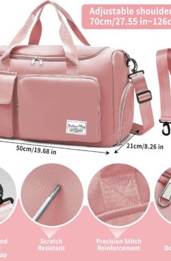 Reistas Dames Meisje, Sporttas Groot Waterdicht Gym Bag met Schoenenvak en Vochtige Vak, Travel Sportbag Boodschappentas Zwemtas Weekendtas Handbagage Fitnesstas Sportzak Fitnesstas, Roze