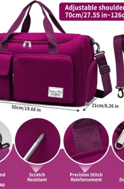 Reistas Dames Meisje, Sporttas Groot Waterdicht Gym Bag met Schoenenvak en Vochtige Vak, Travel Sportbag Boodschappentas Zwemtas Weekendtas Handbagage Fitnesstas Sportzak Fitnesstas, Purper