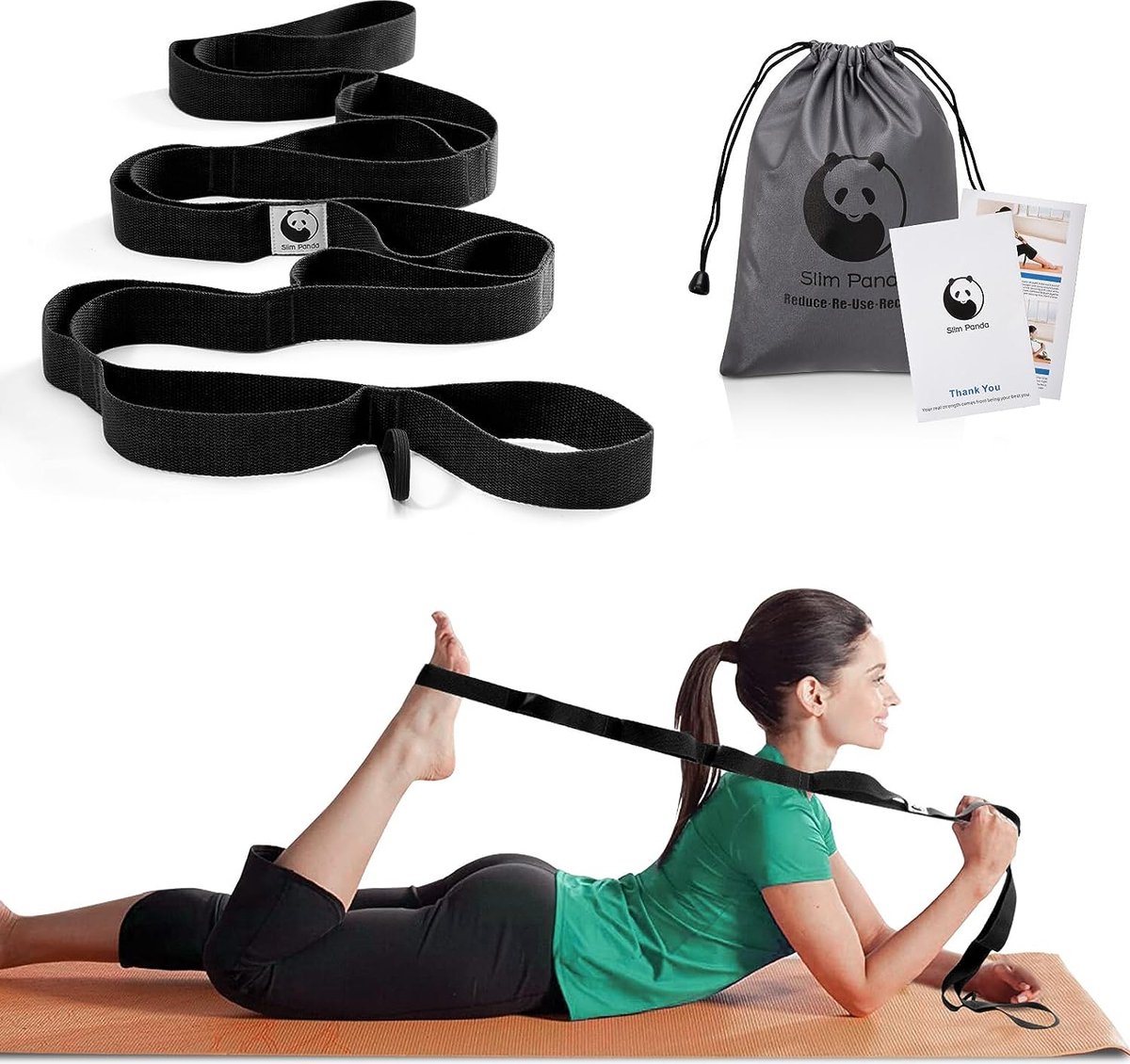 Rekband, yogaband met 10 lussen voor strekken en strekken, gymnastiekband, 180 x 3,5 cm, ideaal voor yoga, ballet, fitness, pilates,