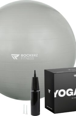 Rockerz Deluxe Yoga bal inclusief pomp – Fitness bal – Zwangerschapsbal – 65 cm – 1150g – Stevig & duurzaam – Hoogste kwaliteit – Grijs