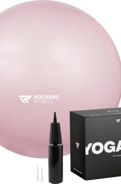 Rockerz Deluxe Yoga bal inclusief pomp – Fitness bal – Zwangerschapsbal – 75 cm – 1250g – Stevig & duurzaam – Hoogste kwaliteit – Roze