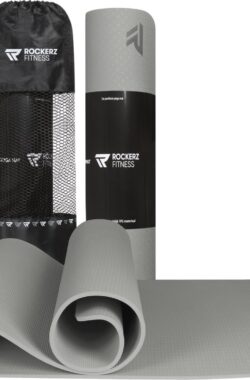 Rockerz Deluxe Yoga mat – Fitness mat – Sport mat – Yogamat anti slip & eco – Extra Dik – Duurzaam TPE materiaal – Incl Draagtas – Grijs