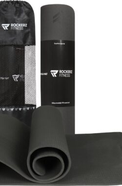 Rockerz Deluxe Yoga mat – Fitness mat – Sport mat – Yogamat anti slip & eco – Extra Dik – Duurzaam TPE materiaal – Incl Draagtas – Zwart