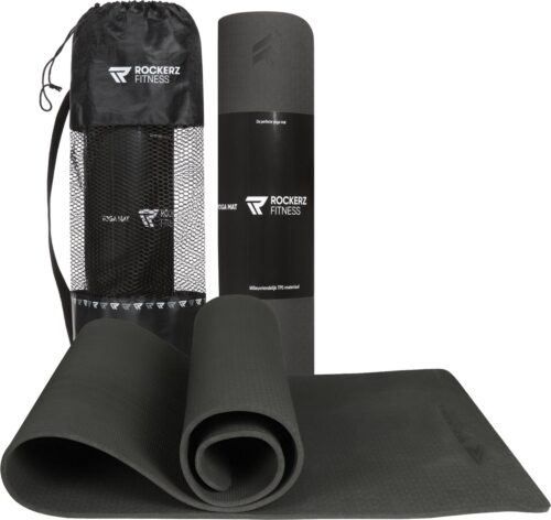 Rockerz Deluxe Yoga mat - Fitness mat - Sport mat - Yogamat anti slip & eco - Extra Dik - Duurzaam TPE materiaal - Incl Draagtas - Zwart