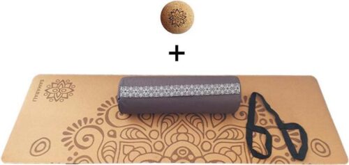 Samarali Grijs Yin Yoga Moon Set Moon - Kurk Mat, Bolster & Massagebal - Perfect voor Yoga en Ontspanning