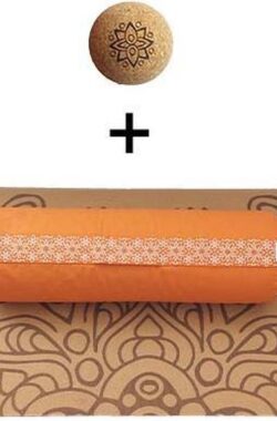 Samarali Oranje Yin Yoga Set Moon – Kurk Mat, Bolster & Massagebal – Natuurlijk en Ethisch