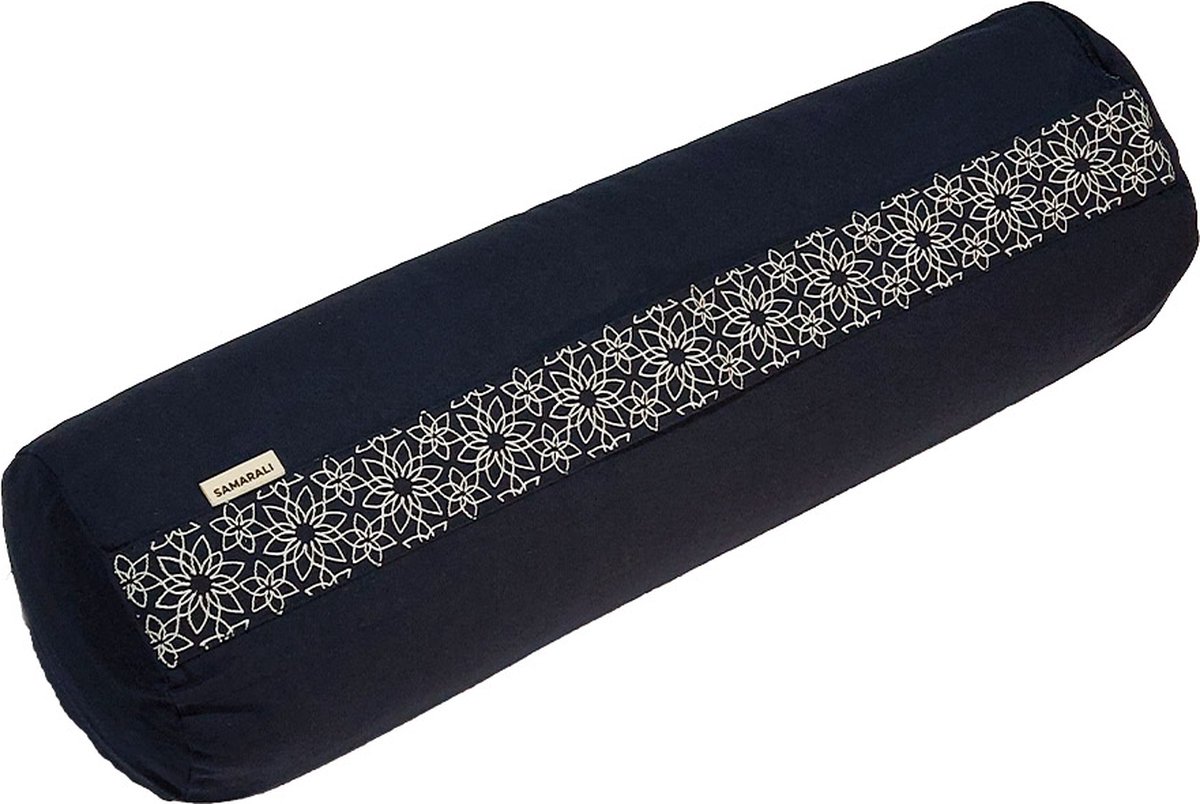 Samarali Yoga Bolster - 100% biologisch katoen, GOTS-gecertificeerd, 20x60 cm, 3.5 kg, dubbele hoezen met borduurwerk