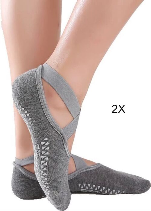 Scoby - 2 x Yoga Sokken met Anti-Slip Grip - Geschikt voor Pilates, Yoga, Ballet en Dans - Yoga Socks - 2 Paar - Grijs