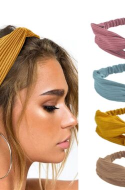 Set van 4 stuks – Dames haarbanden – Kleur 2 – Knoop cross knitted haarbanden – Dames – Haarband volwassenen – Elastisch – Vrouwen – Meisjes – Yoga – Haaraccessoires