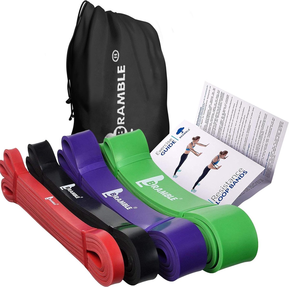 Set van 4 weerstandsbanden voor krachttraining, sport, fitness, yoga, optrekband, fitnessbanden, weerstandsbanden - 4 weerstandsniveaus (7-57 kg)