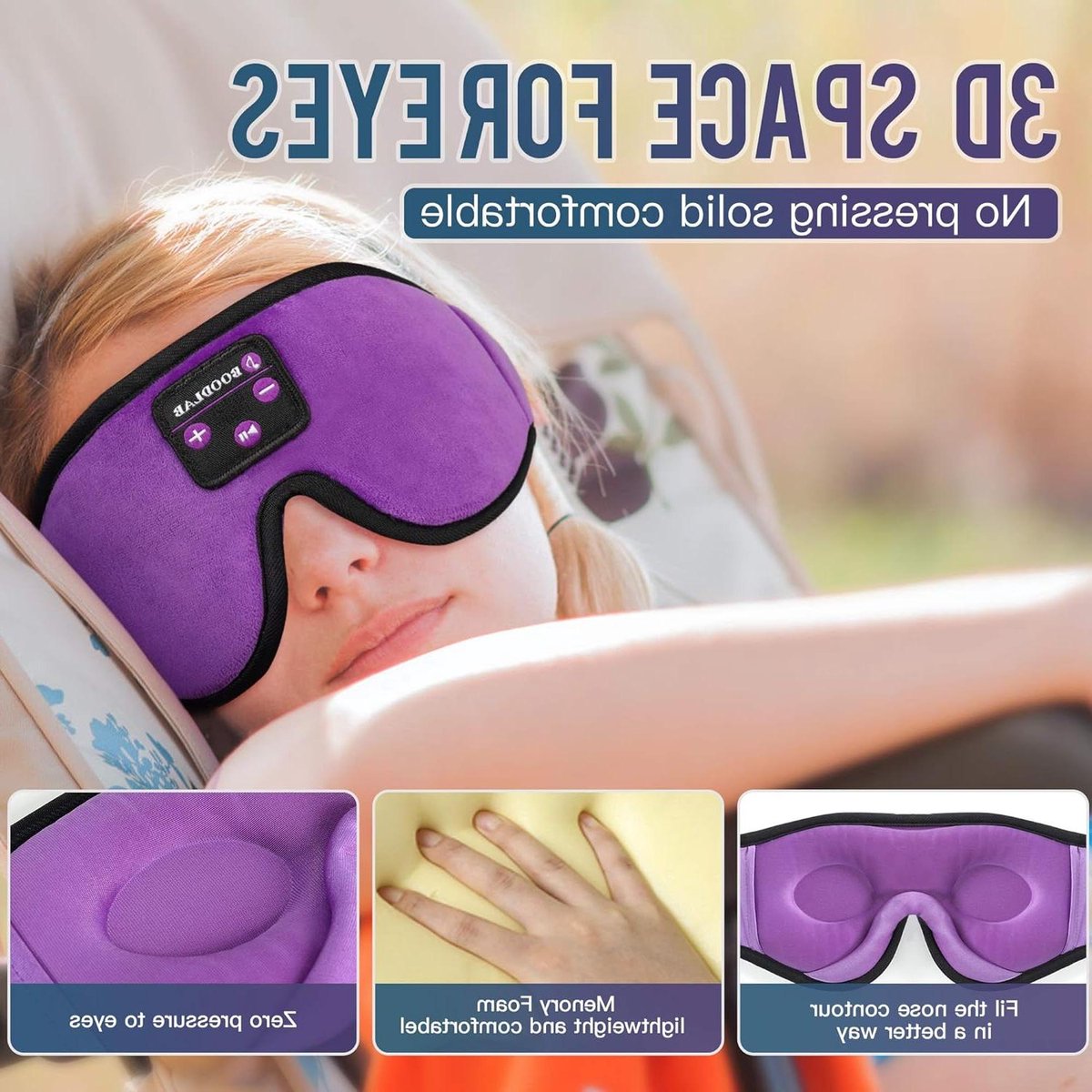 Slaapkoptelefoon Bluetooth slaapmasker met luidsprekers verstelbaar voor slaapzijslapers - Boodlab - vliegreizen yoga meditatie vakantie