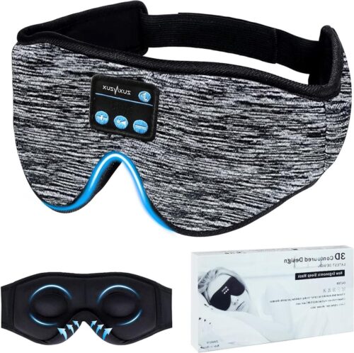 Slaapmasker 3D oogmasker met Bluetooth hoofdtelefoon verstelbaar voor reizen Siesta Yoga zijslaper vliegtuig slaap meditatie dames heren - Grijs