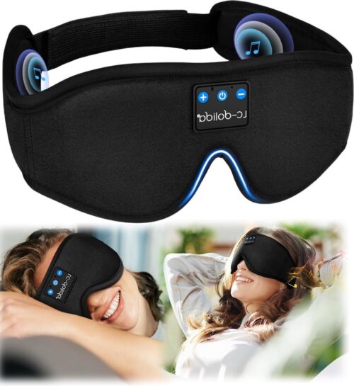 Slaapmasker Bluetooth Slaaphoofdtelefoon Nachtmasker Ijszijde Zwart voor Mannen Vrouwen Reizen Dutjes Meditatie