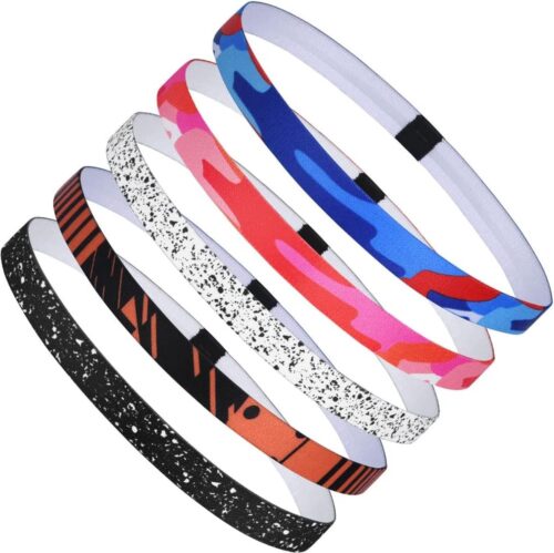 Sport Hoofdbanden, 5 Stuks Dikke Antislip Elastische Sport Haarband, Slanke Sport Haarband voor Dames en Heren, Oefening Zweetbanden Atletische Hoofdbanden voor Hardlopen Gym Voetbal Yoga