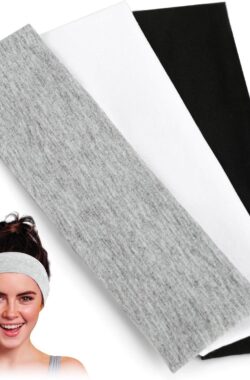 Sporthoofdbanden Elastische Haarbanden Dames Antislip Haarband Heren Fitness – Hardlopen Yoga Fietsen – Set van 3 (Zwart Wit Grijs) Zweetband Hoofd