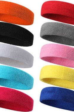 Sporthoofdbanden – Set van 5 – katoenen hoofdband sportaccessoires antislip elastiek mannen en vrouwen geschikt voor outdoorsporten tennis yoga – 5 kleuren (Wit, Oranje, Grijs, Roze en Blauw)