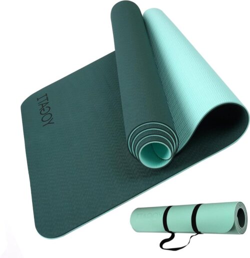 Sportmat fitnessmat antislip met draagriem - voor yoga pilates en fitness - mannen vrouwen - trainingsmat yoga.