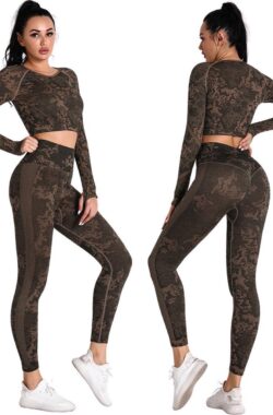 Sportoutfit – Sportkleding Set Dames – Yoga Kleding – Sport BH – Sportlegging Dames – Sport Top – High Waist Legging Dames – Camouflage Kleding – Dames Kleding – Panterprint – Luipaard – Legging & Shapewear Dames | Top + Legging | Goud | Maat S