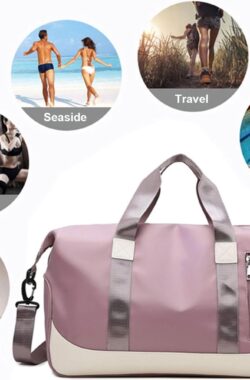 Sporttas Dames Reistas met Schoenenvak Natte Tas, Weekendtas Fitnesstas Waterdicht Groot Gym Bag Handbagage Travel Bag Boodschappentas Duffelbag voor Sport/Fitness/Outdoor, Roze Paars