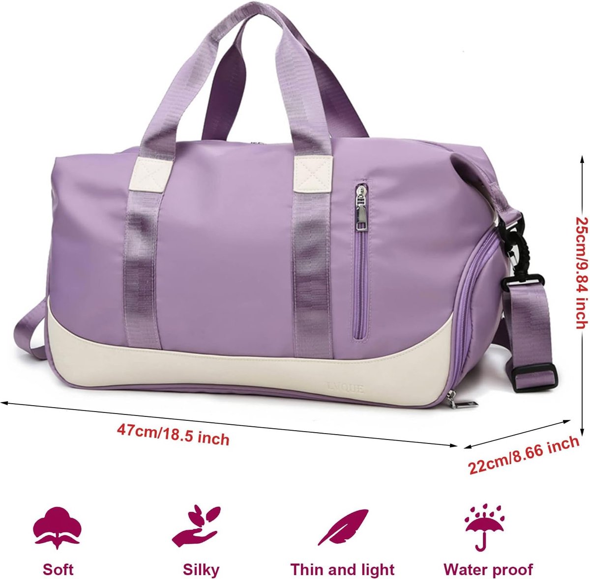 Sporttas Dames Reistas met Schoenenvak Natte Tas, Weekendtas Fitnesstas Waterdicht Groot Gym Bag Handbagage Travel Bag Boodschappentas Duffelbag voor Sport/Fitness/Outdoor, Purper