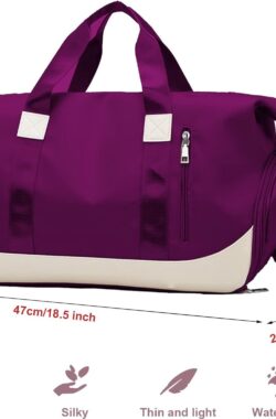 Sporttas Dames Reistas met Schoenenvak Natte Tas, Weekendtas Fitnesstas Waterdicht Groot Gym Bag Handbagage Travel Bag Boodschappentas Duffelbag voor Sport/Fitness/Outdoor, Donkerpaars