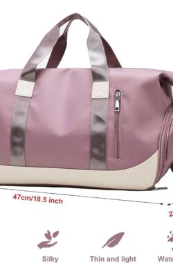 Sporttas Dames Reistas met Schoenenvak Natte Tas, Weekendtas Fitnesstas Waterdicht Groot Gym Bag Handbagage Travel Bag Boodschappentas Duffelbag voor Sport/Fitness/Outdoor, Roze Paars