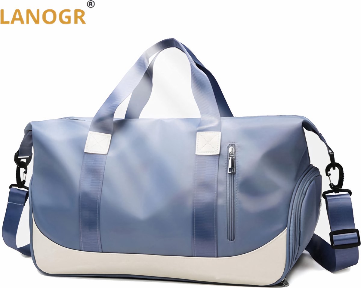 Sporttas Dames en Heren Reistas met Schoenenvak Natte Tas, Weekendtas Fitnesstas Waterdicht Groot Gym Bag Handbagage Travel Bag Boodschappentas Duffelbag voor Sport/Fitness/Outdoor, Blauw