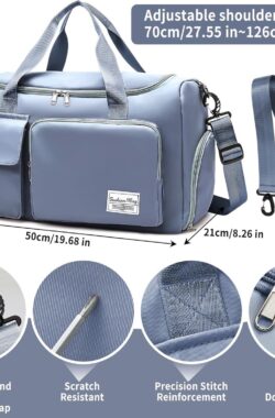 Sporttas Heren Jongen, Reistas Groot Waterdicht Gym Bag met Schoenenvak en Vochtige Vak, Travel Sportbag Boodschappentas Zwemtas Weekendtas Handbagage Fitnesstas Sportzak Fitnesstas, Blauw