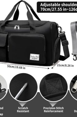 Sporttas Heren Jongen, Reistas Groot Waterdicht Gym Bag met Schoenenvak en Vochtige Vak, Travel Sportbag Boodschappentas Zwemtas Weekendtas Handbagage Fitnesstas Sportzak Fitnesstas, Zwart