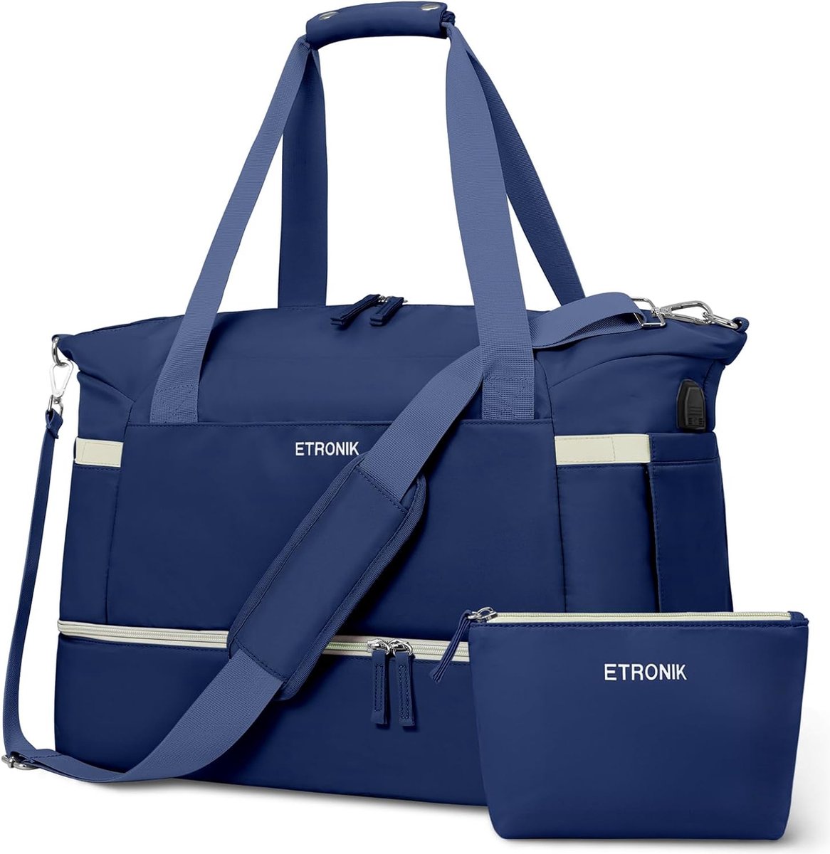 Sporttas reistas dames, weekender met schoenenvak en natvak, sportreistas weekender dames voor op reis gym yoga, handbagage tas voor vliegtuig, marineblauw, medium