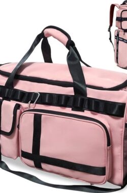 Sporttas voor dames, grote crossbody bag, sporttas met schoenenvak en nat vak, dames heren, gymtas, 65 liter, reistas, zwemtas, overnachting, weekendtas, handbagagetas, roze, modern