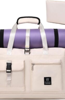 Sporttas voor dames, reistas, weekendtas, handbagage, tas, gymtas, duffeltas met toilettas, schoenenvak en nat vak, zwemtas, yogatas, kliniektas voor reizen, fitness, yoga, beige, reistas