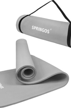 Springos Yoga Mat – Fitnessmat – Premium Kwaliteit – Anti Slip – 61 x 183 x 1 cm – Grijs