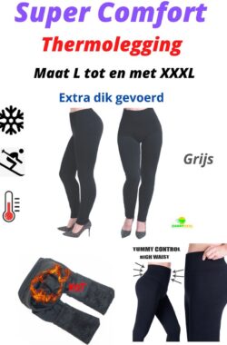 Super Comfort Thermolegging Grijs – Maat M t/m XXL – Extra WARM Gevoerd – Thermobroek – Ondergoed – Outdoor – Wintersport – Warme Legging – Fleece – Figuur Corrigerend – Shape Wear