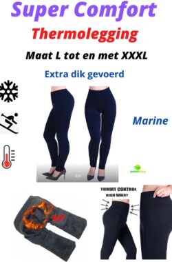 Super Comfort Thermolegging Marine – Maat L t/m XXXL – Extra WARM Gevoerd – Thermobroek – Ondergoed – Outdoor – Wintersport – Warme Legging – Fleece – Figuur Corrigerend – Shape Wear