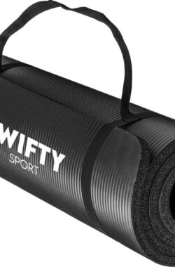 Swifty Sport Fitnessmat Inclusief draagtas en extra draagriem – 183 cm x 61 cm x 1,5 cm – anti slip – Zwart